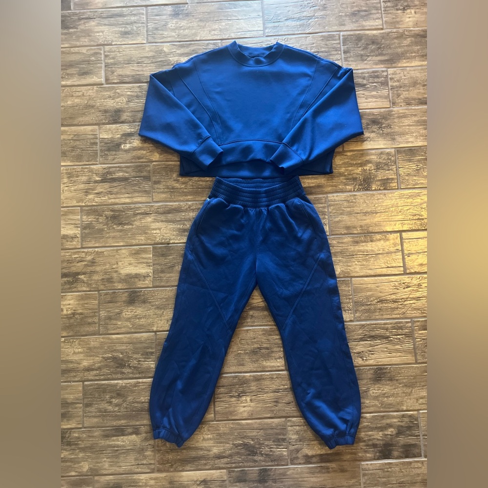 YPB Blue NeoKnit Cropped Sweatshirt and Joggers set